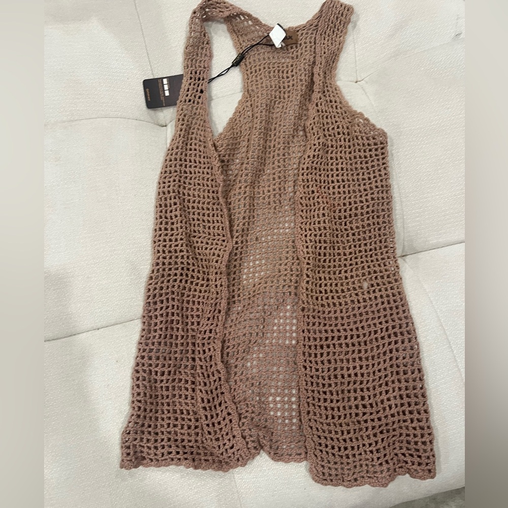 Brown Crochet Open Vest